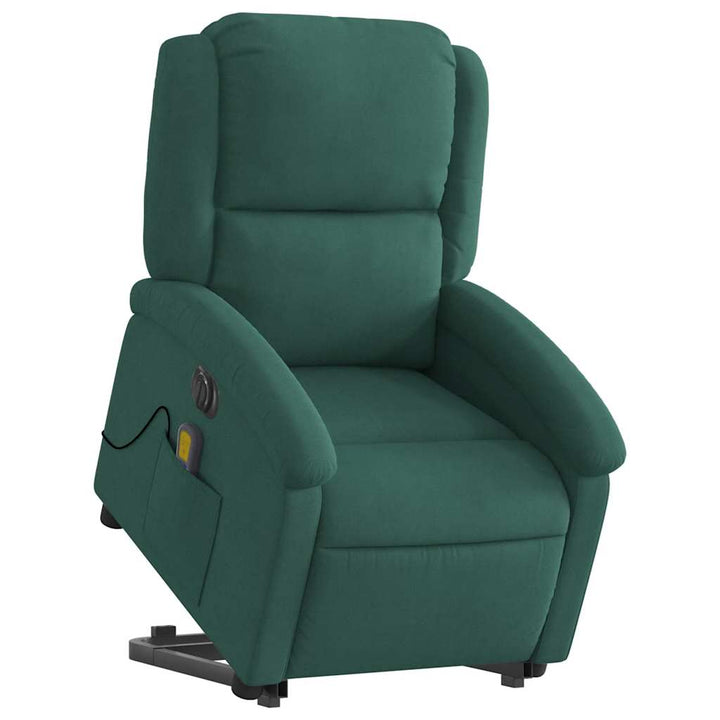 massagestol med løftefunktion velour mørkegrøn