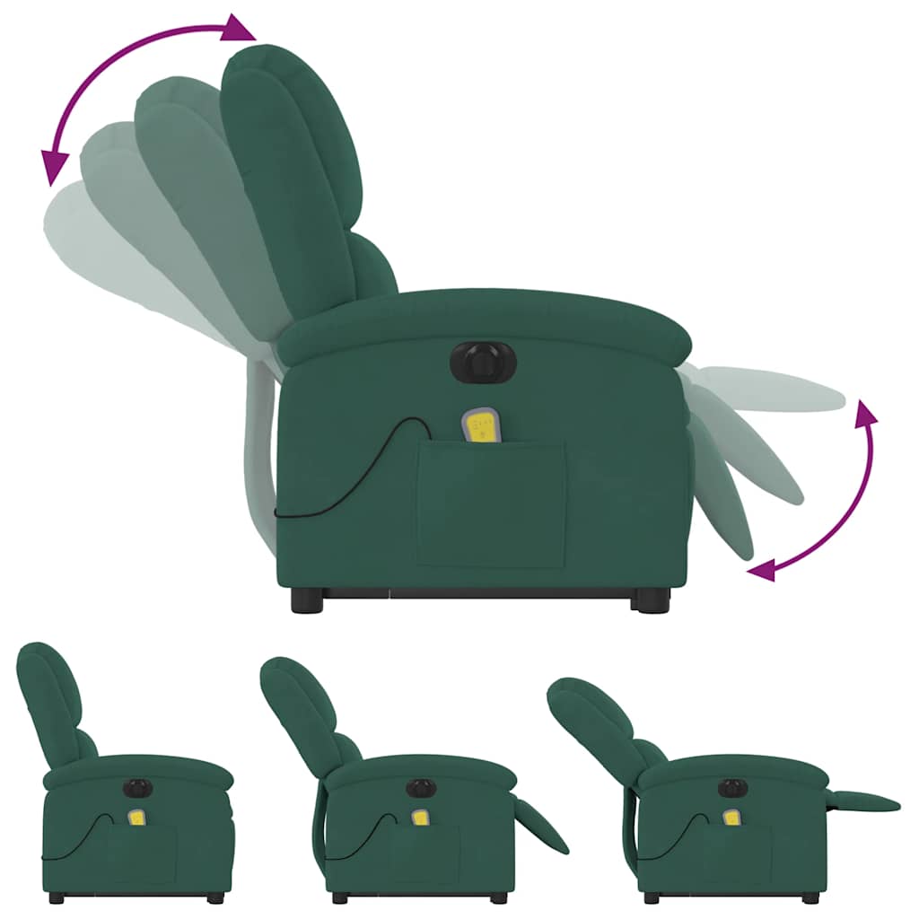 massagestol med løftefunktion velour mørkegrøn