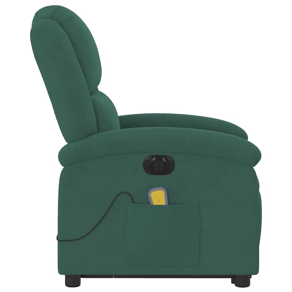 massagestol med løftefunktion velour mørkegrøn
