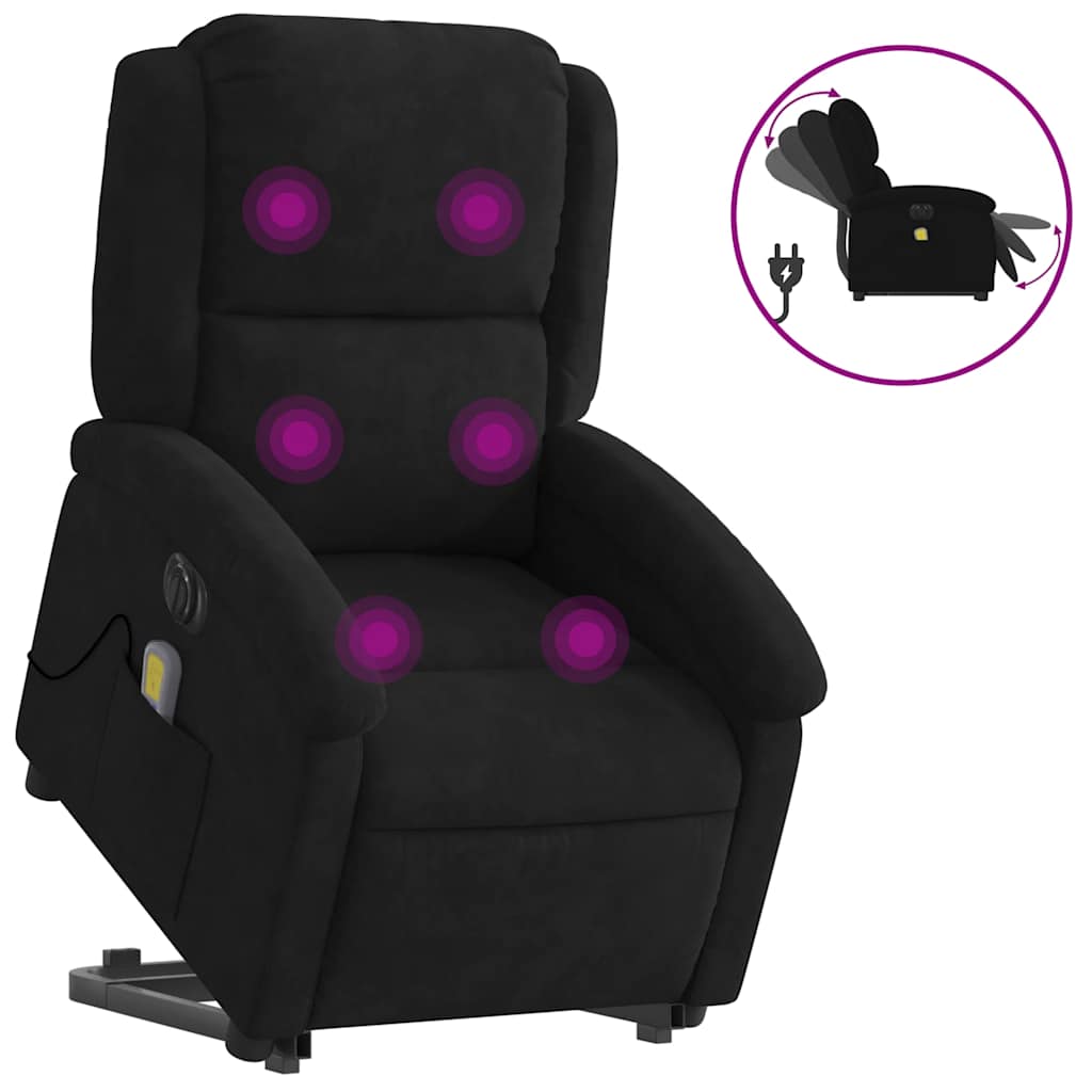 massagestol med løftefunktion velour sort