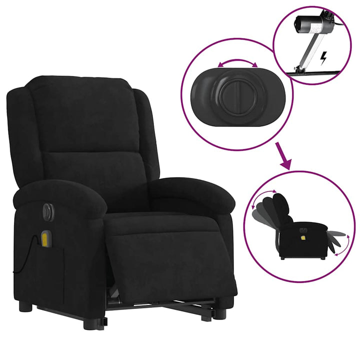 massagestol med løftefunktion velour sort