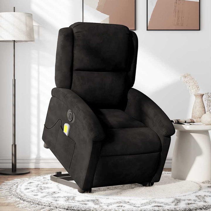 massagestol med løftefunktion velour sort