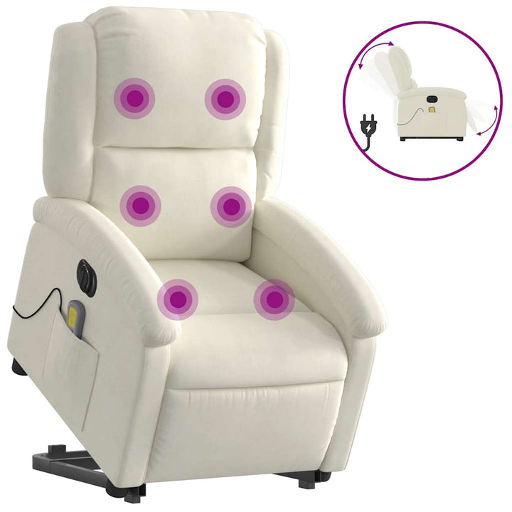 massagestol med løftefunktion velour cremefarvet