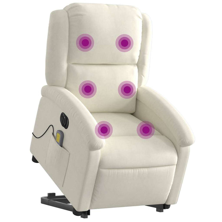 massagestol med løftefunktion velour cremefarvet