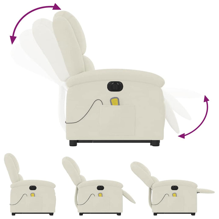 massagestol med løftefunktion velour cremefarvet