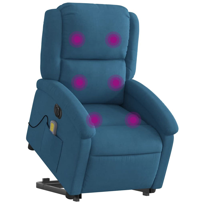 massagestol med løftefunktion velour blå