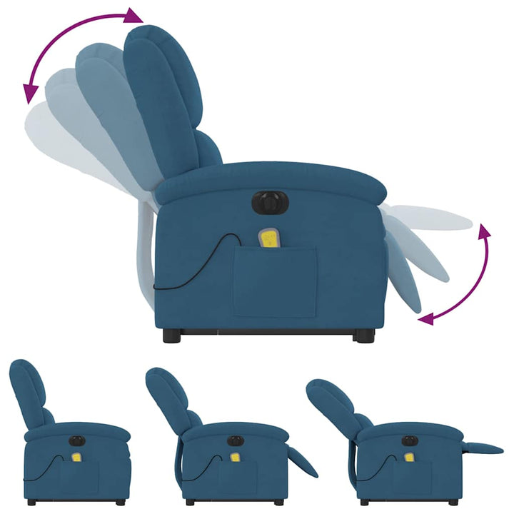 massagestol med løftefunktion velour blå