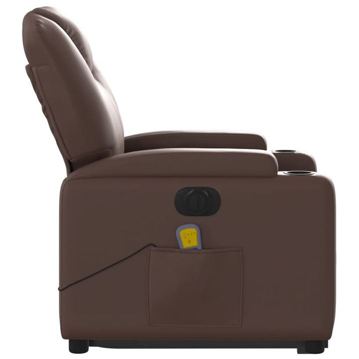 massagestol med løftefunktion kunstlæder brun