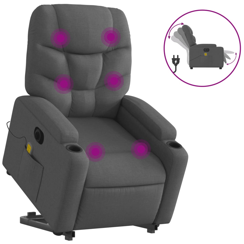 elektrisk massagestol med løftefunktion stof mørkegrå