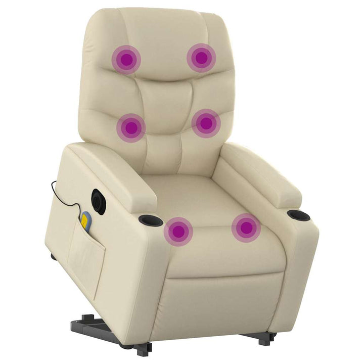 massagestol med løftefunktion kunstlæder cremefarvet