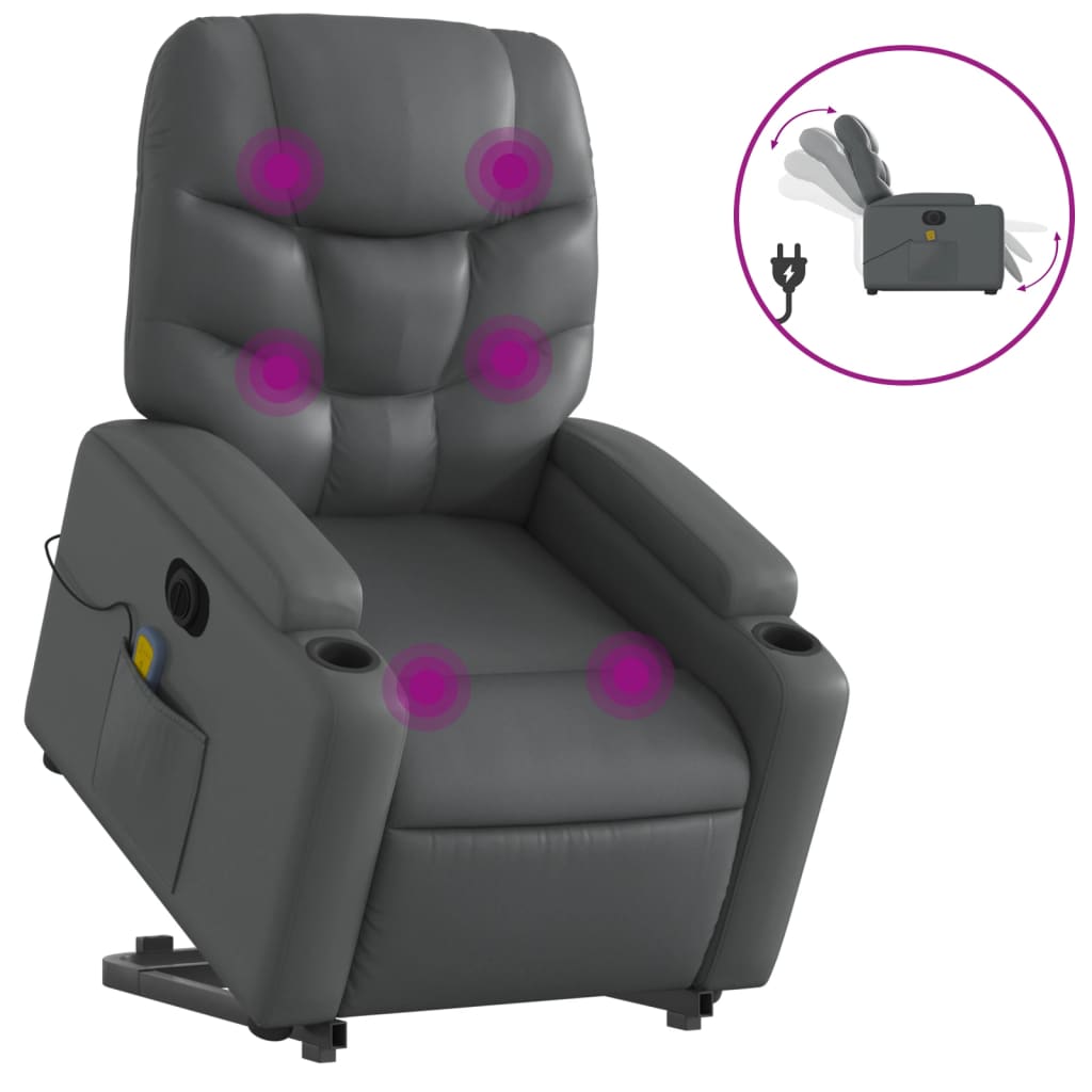 massagestol med løftefunktion kunstlæder grå