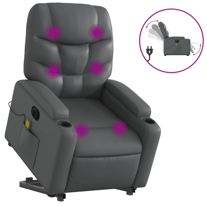 massagestol med løftefunktion kunstlæder grå