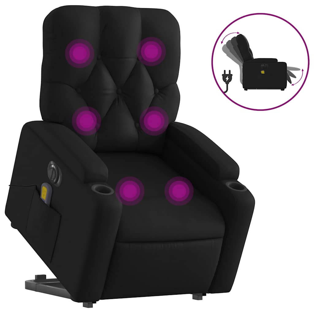 massagestol med løftefunktion kunstlæder sort
