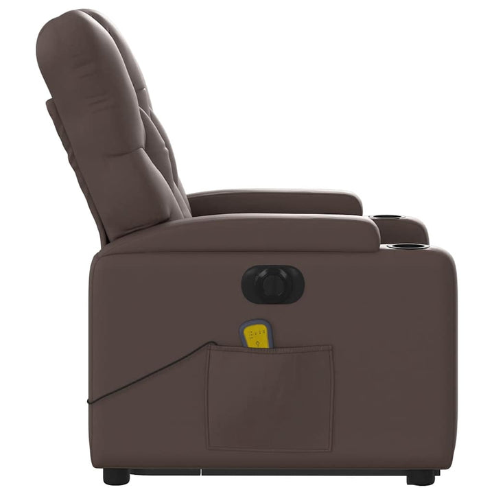 massagestol med løftefunktion kunstlæder brun