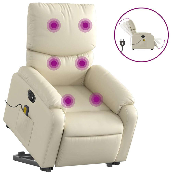 massagestol med løftefunktion kunstlæder cremefarvet