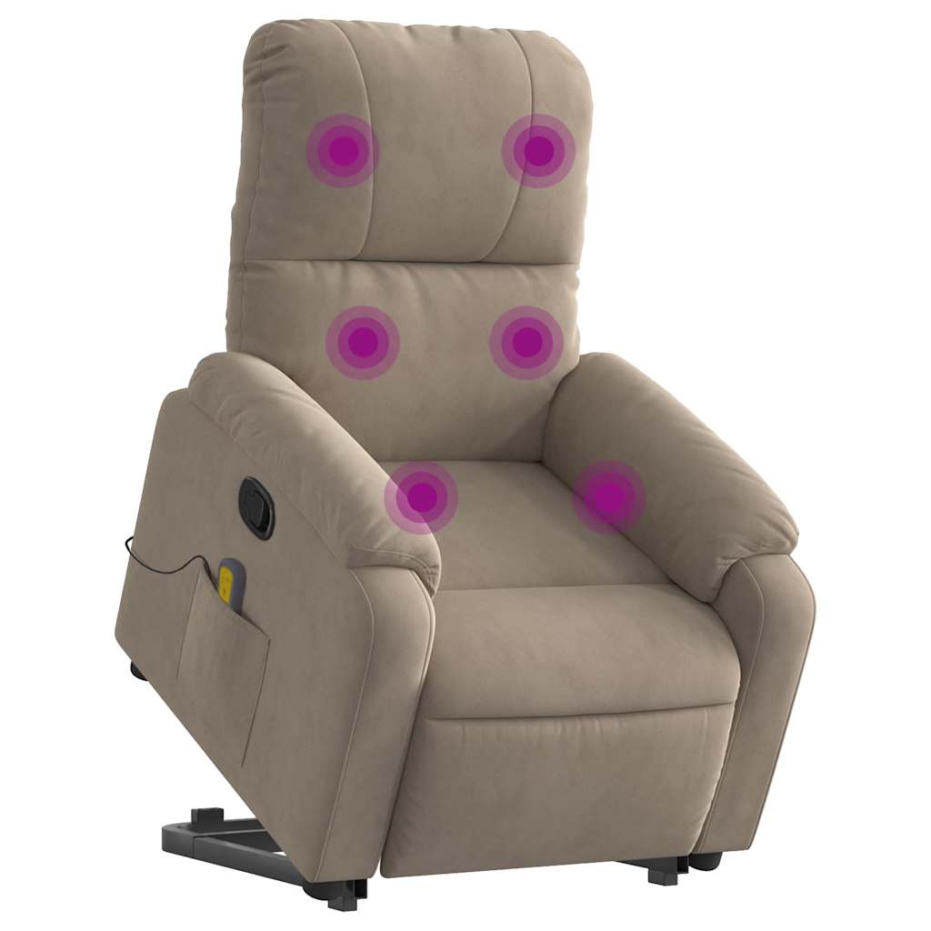 massagestol med løftefunktion mikrofiberstof gråbrun