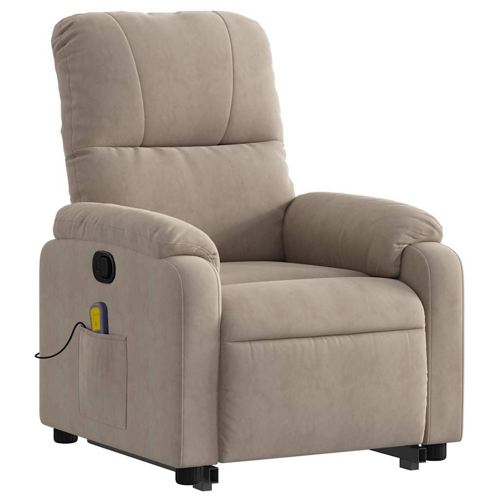 massagestol med løftefunktion mikrofiberstof gråbrun