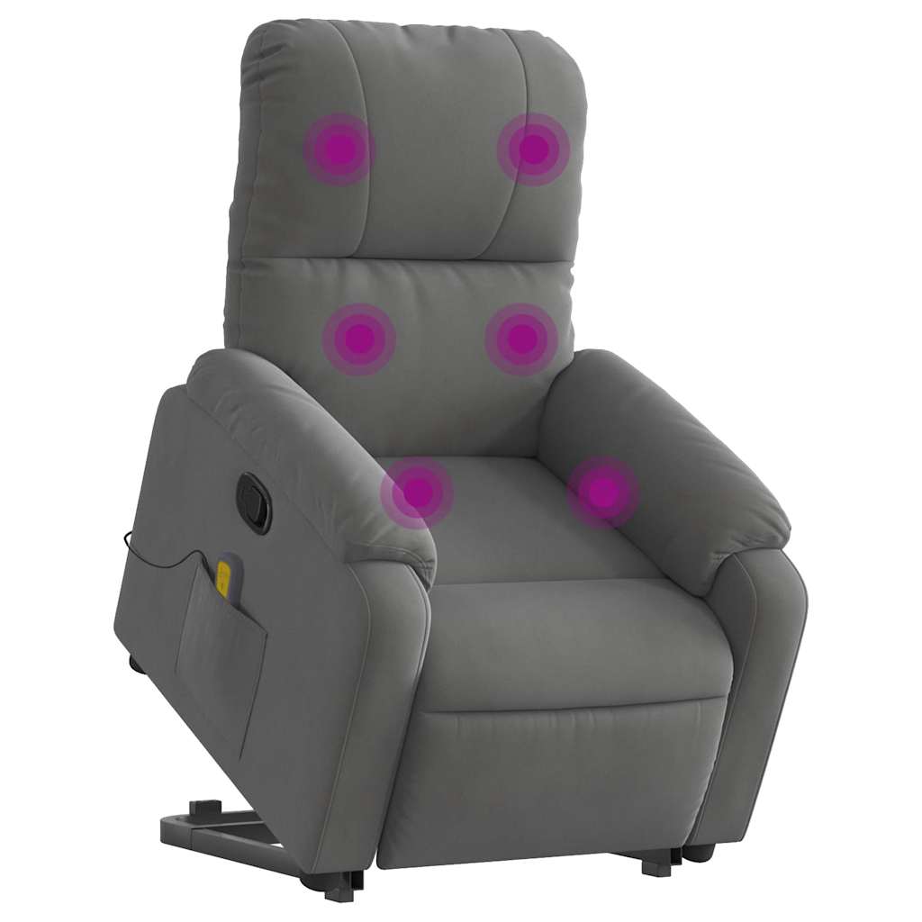 massagestol med løftefunktion mikrofiberstof mørkegrå