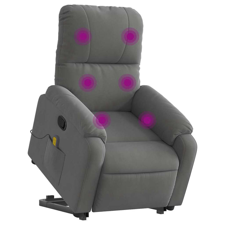 massagestol med løftefunktion mikrofiberstof mørkegrå
