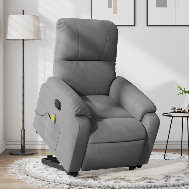 massagestol med løftefunktion mikrofiberstof mørkegrå