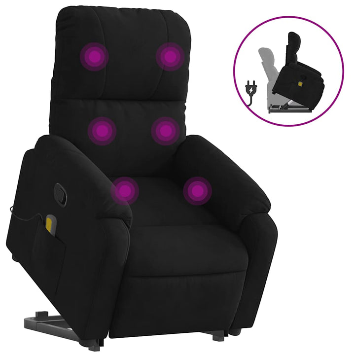 massagestol med løftefunktion mikrofiberstof sort