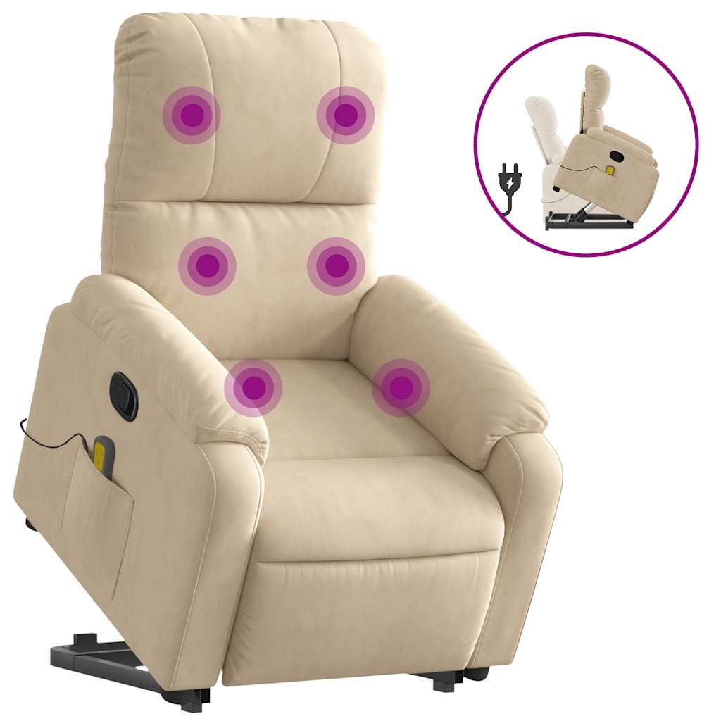 massagestol med løftefunktion mikrofiberstof cremefarvet