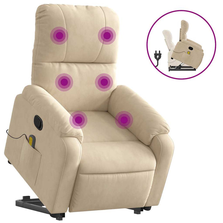 massagestol med løftefunktion mikrofiberstof cremefarvet