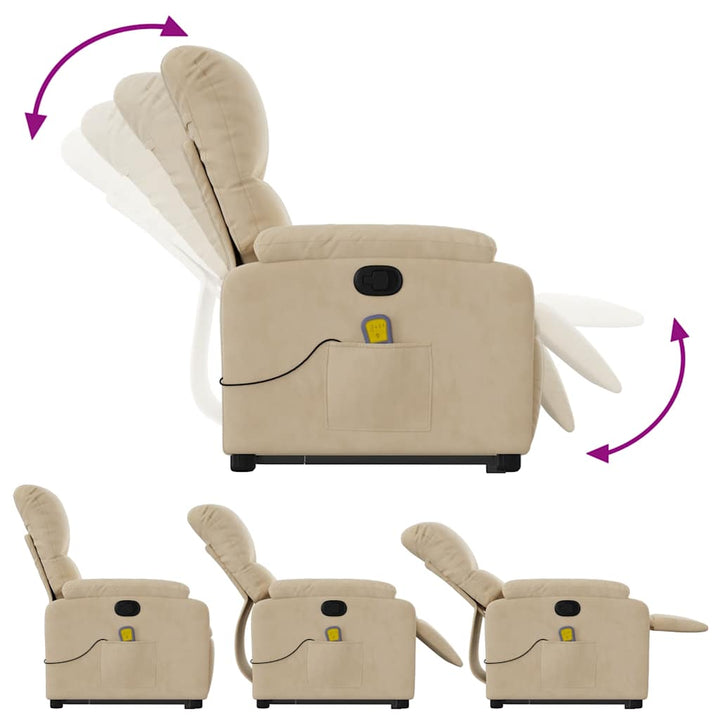 massagestol med løftefunktion mikrofiberstof cremefarvet