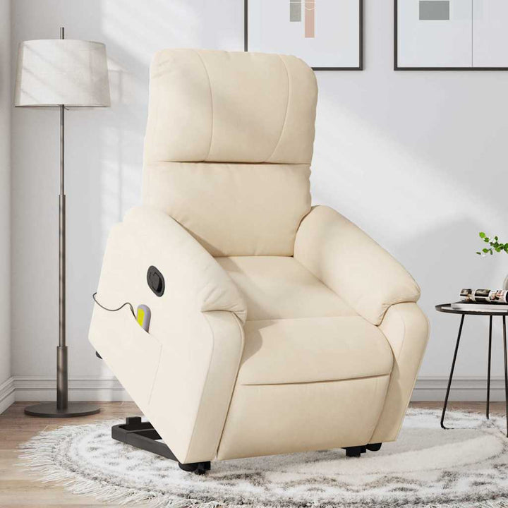 massagestol med løftefunktion mikrofiberstof beige
