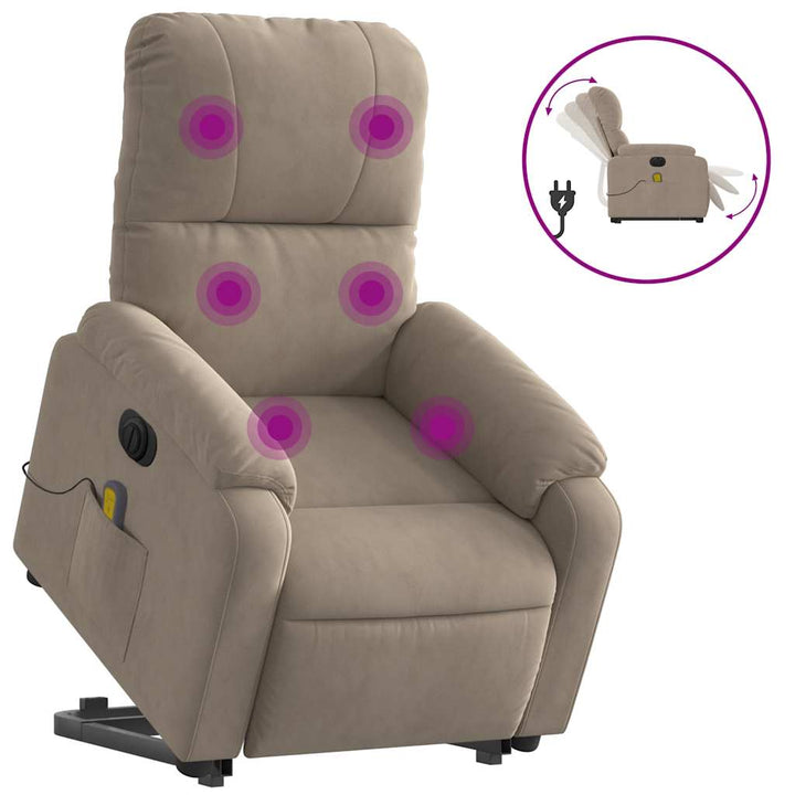 massagestol med løftefunktion mikrofiberstof gråbrun