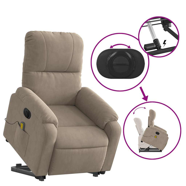 massagestol med løftefunktion mikrofiberstof gråbrun