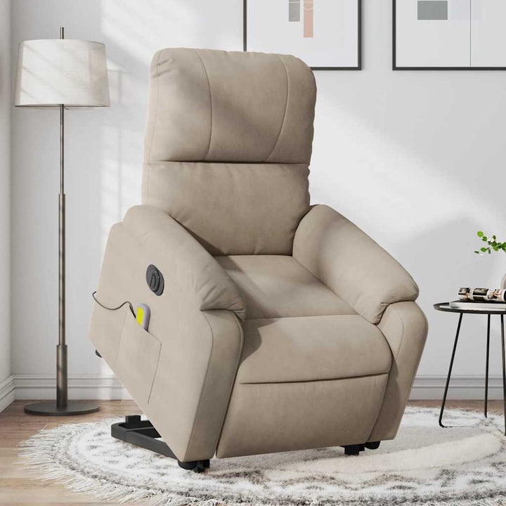 massagestol med løftefunktion mikrofiberstof gråbrun
