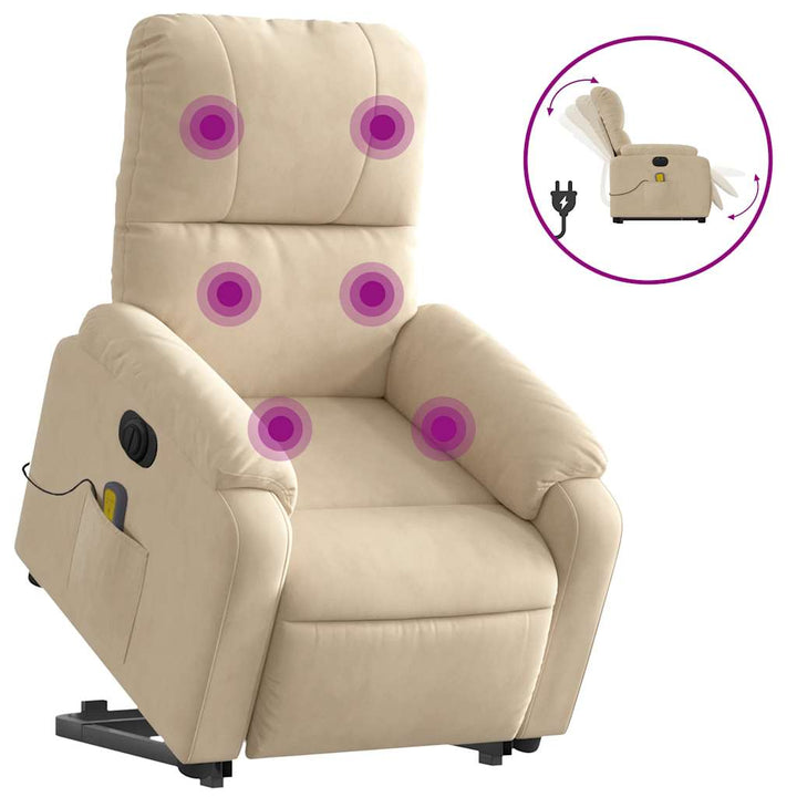 massagestol med løftefunktion mikrofiberstof cremefarvet