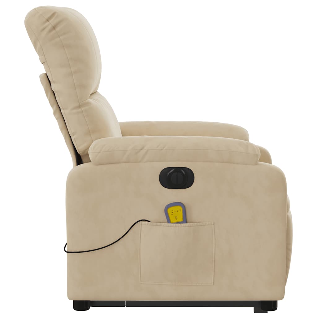 massagestol med løftefunktion mikrofiberstof cremefarvet