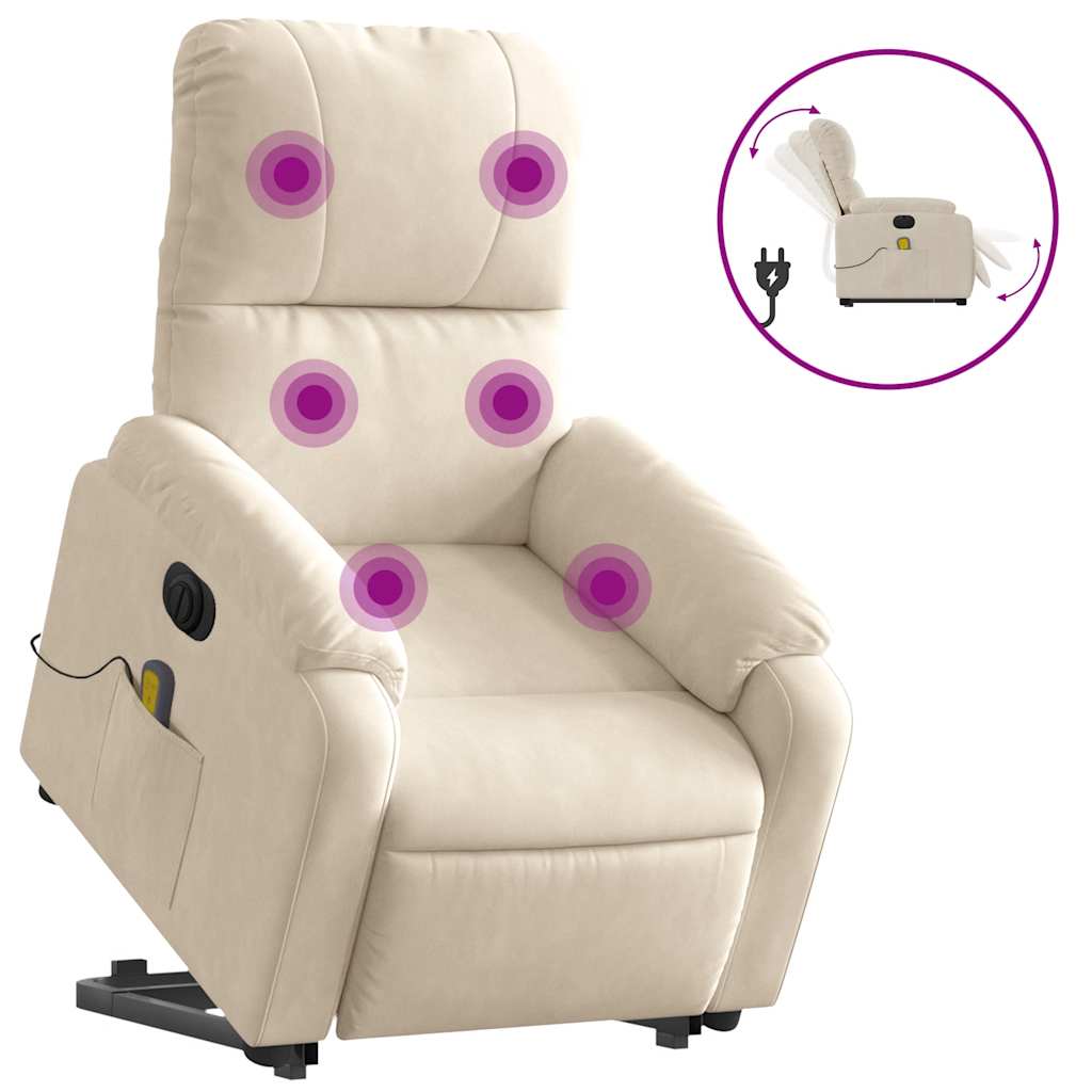 massagestol med løftefunktion mikrofiberstof beige