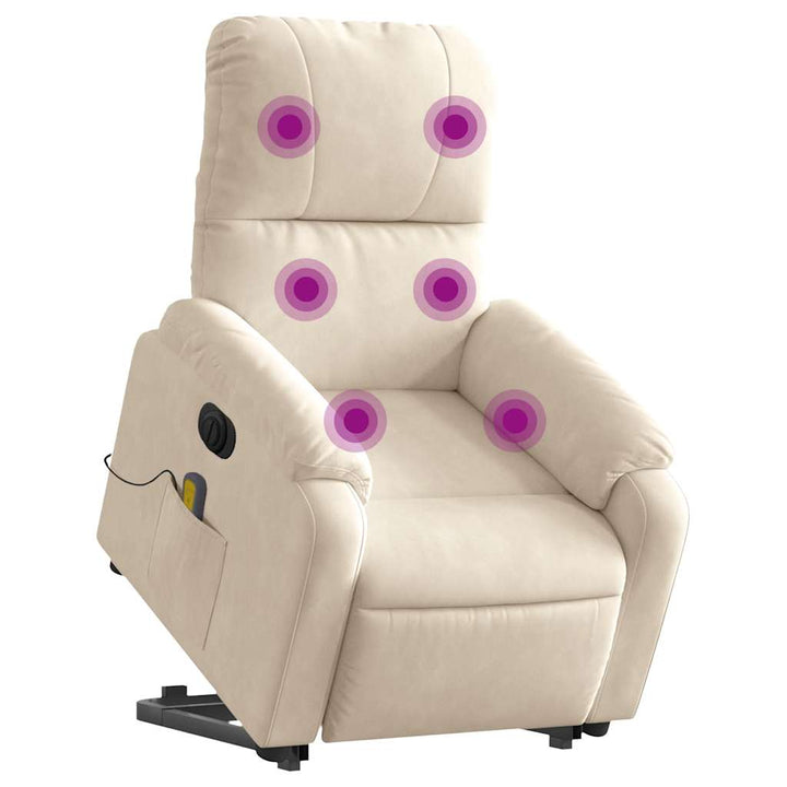massagestol med løftefunktion mikrofiberstof beige