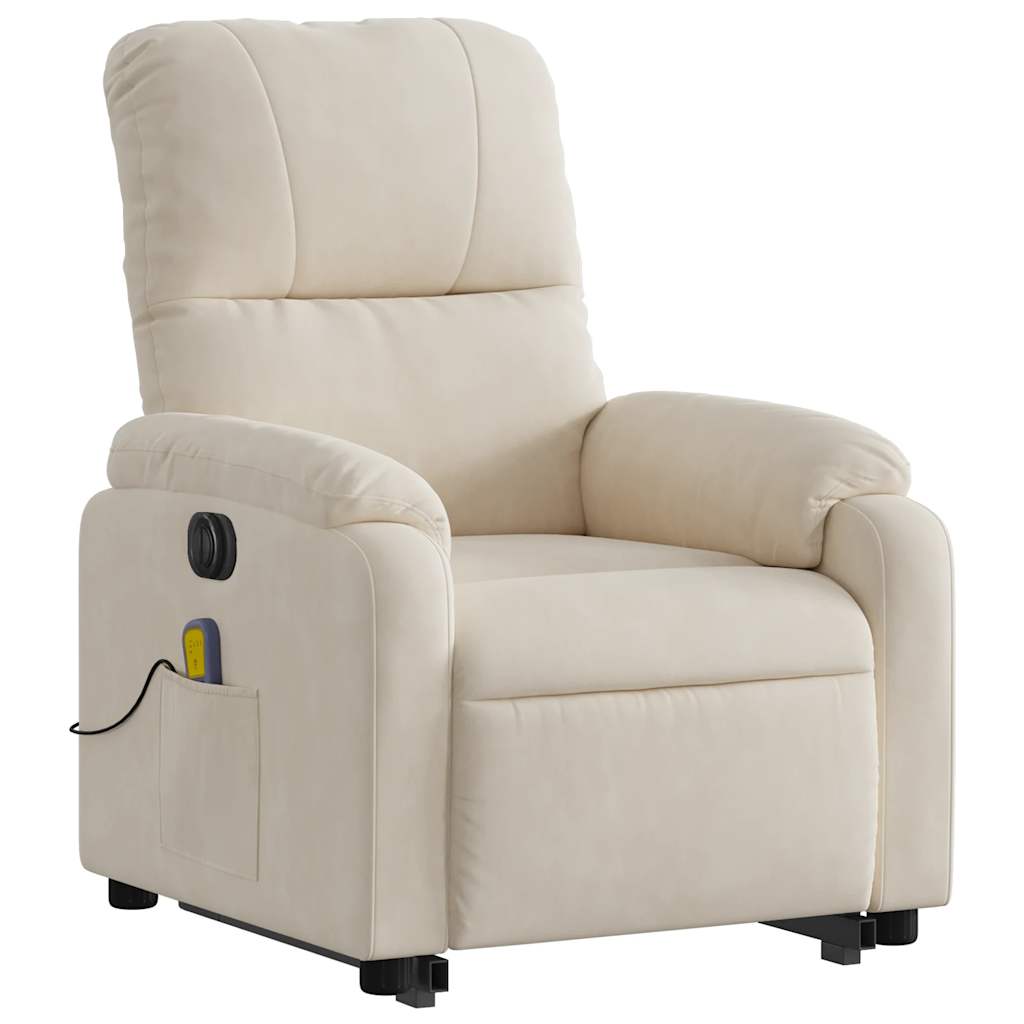 massagestol med løftefunktion mikrofiberstof beige