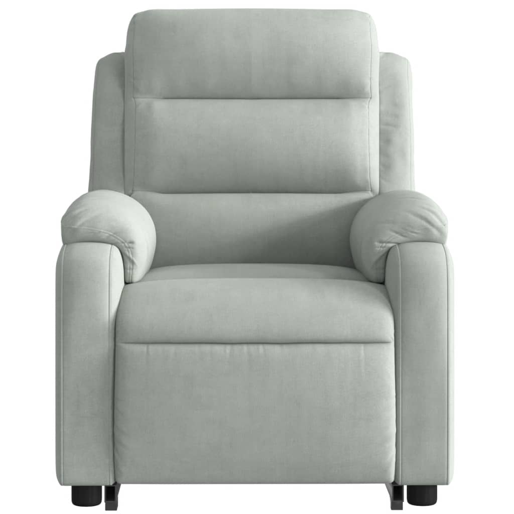 massagestol med løftefunktion velour lysegrå