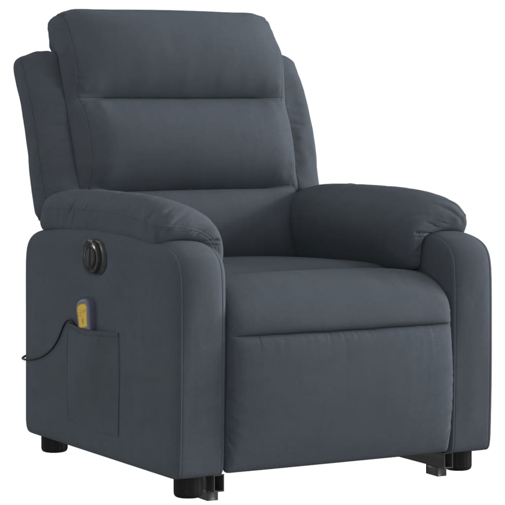 massagestol med løftefunktion velour mørkegrå