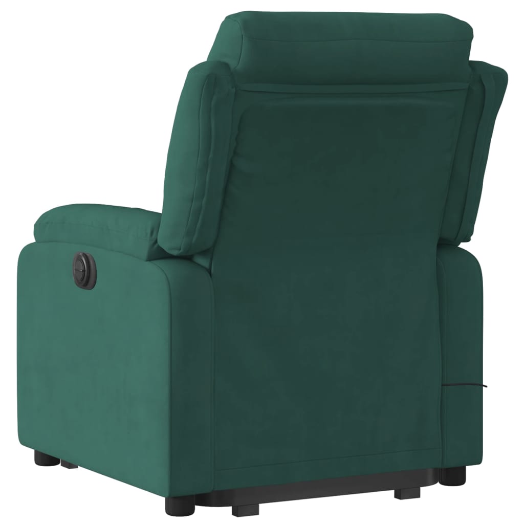 massagestol med løftefunktion velour mørkegrøn