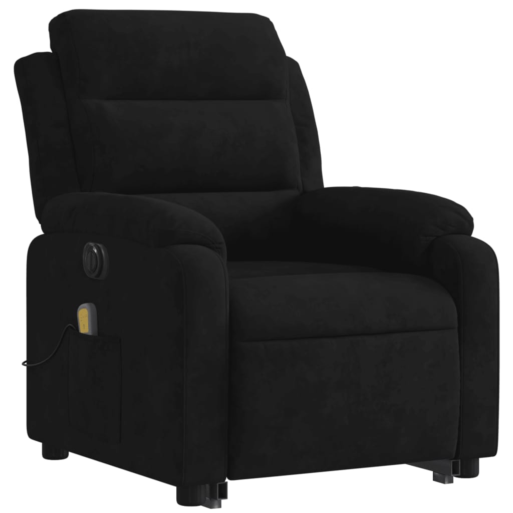 massagestol med løftefunktion velour sort
