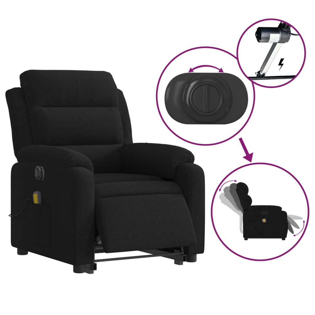 massagestol med løftefunktion velour sort