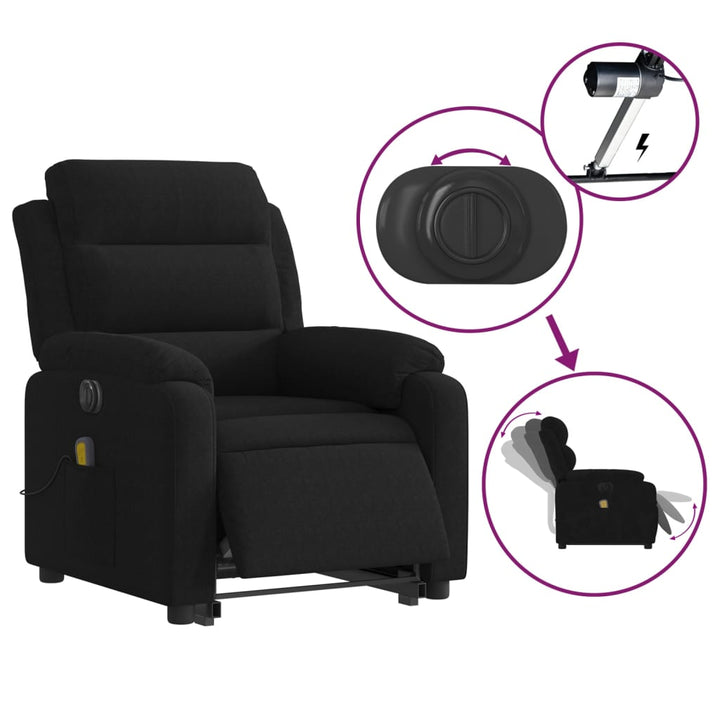 massagestol med løftefunktion velour sort