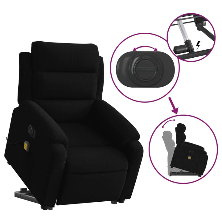 massagestol med løftefunktion velour sort