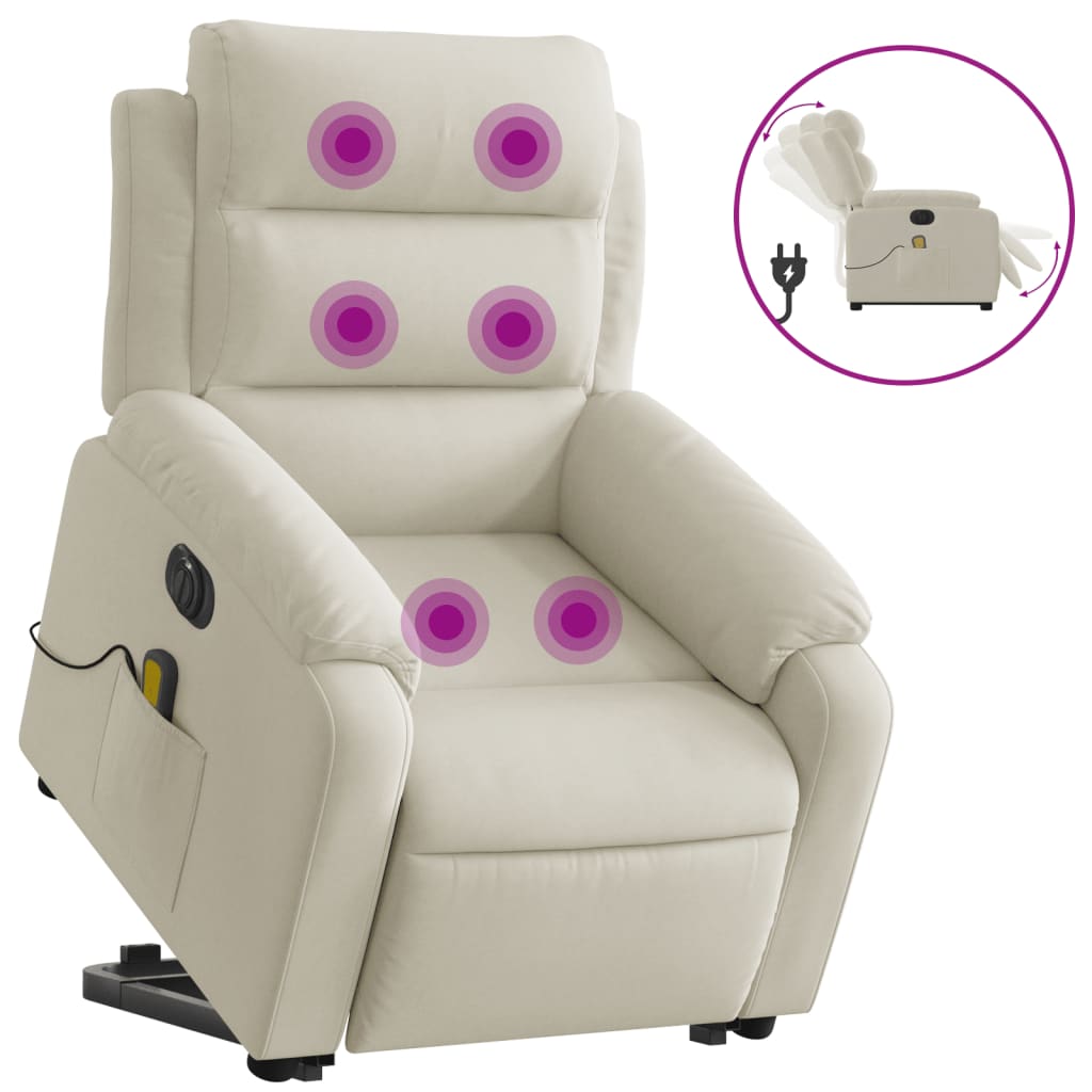 massagestol med løftefunktion velour cremefarvet
