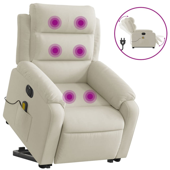 massagestol med løftefunktion velour cremefarvet