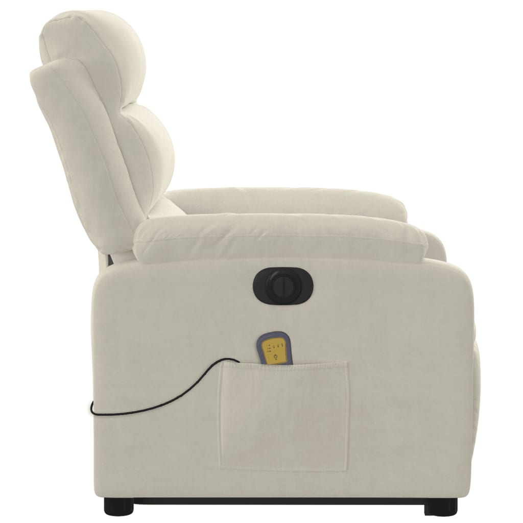 massagestol med løftefunktion velour cremefarvet