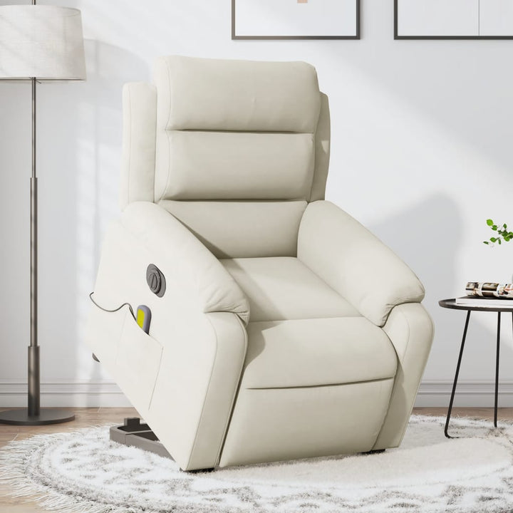 massagestol med løftefunktion velour cremefarvet