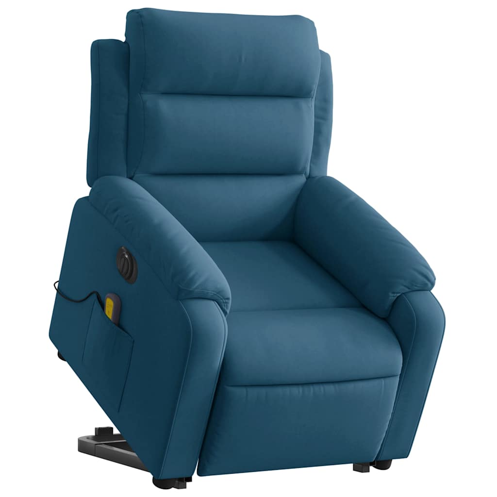 massagestol med løftefunktion velour blå