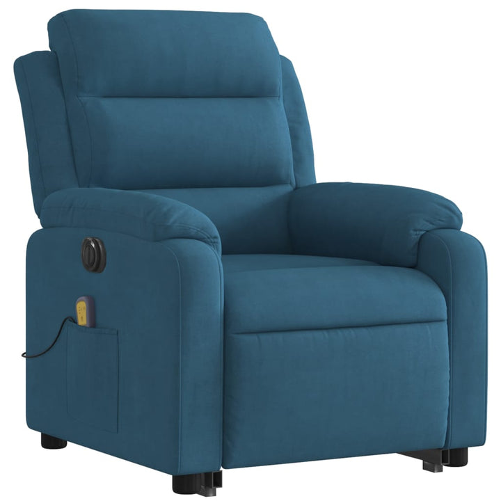 massagestol med løftefunktion velour blå